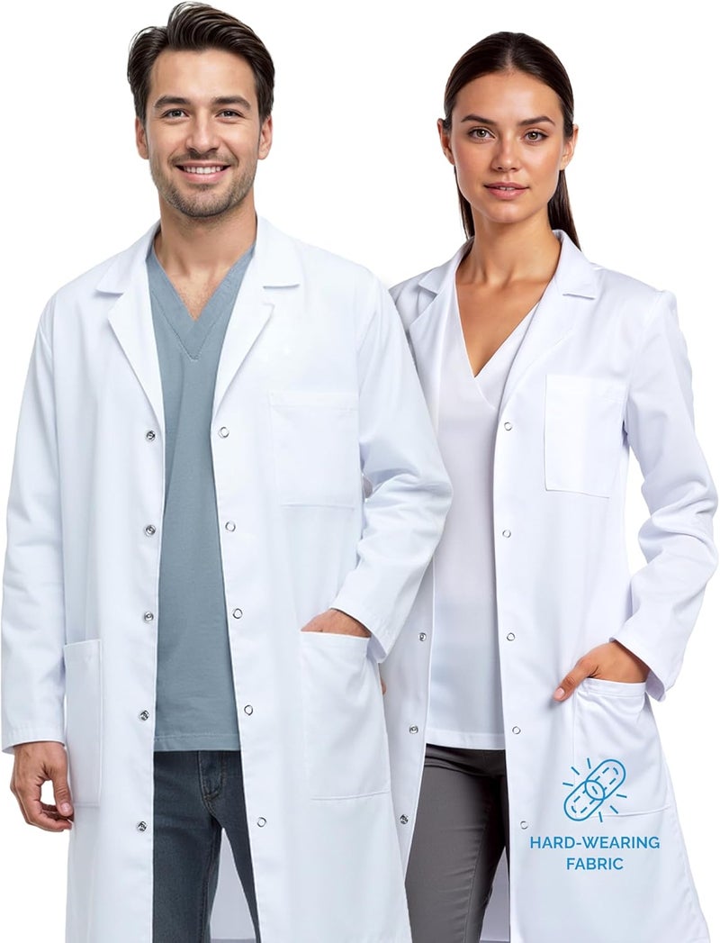 Parker Button Unisex Medical Lab Coat for Men & Women, Hip & Chest Pockets, Classic Fit, Snap Closing, 40" Length - Image 1
